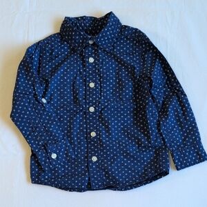 joe fresh blue printed button down long sleeve collared shirt 3T toddler boys